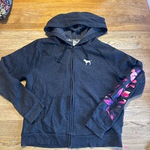 PINK Victoria's Secret Charcoal Hoodie with Pink Accents